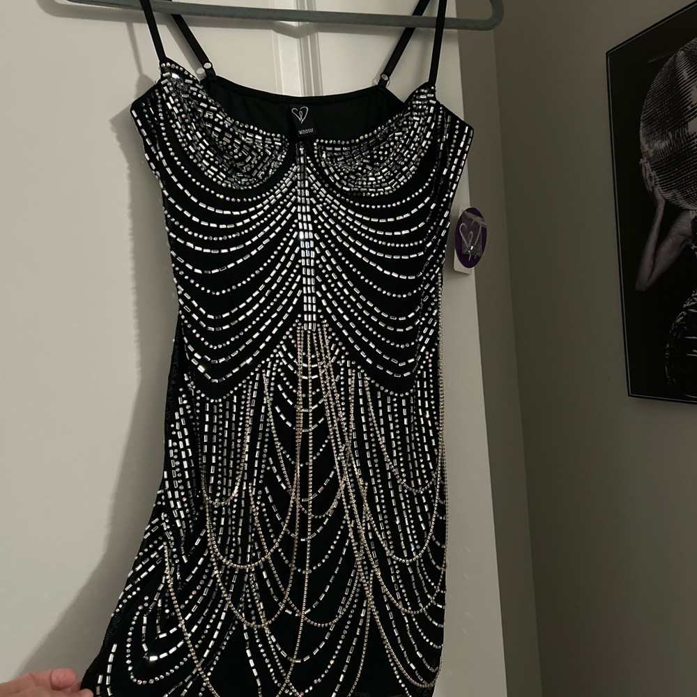 Windsor Black Mini Dress with Silver Beading